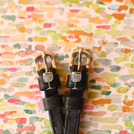 ManeJane Silver Wine Glass Spur Straps in Black - 17"