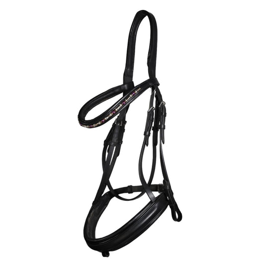 Dressage Bridle with Custom Browband in Black - Extra-Full