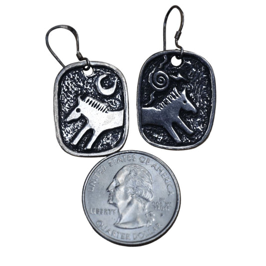 Custom-Made Moon & Sun Horse Earrings in Solid .925 Sterling Silver