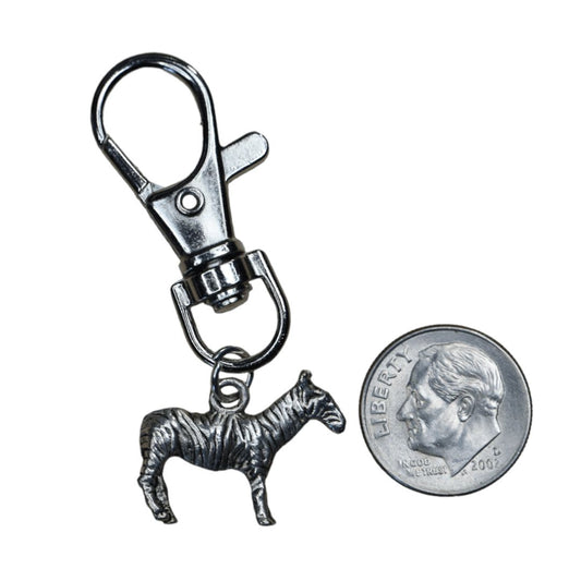 Zebra Zipper Pull Charm in Solid .925 Sterling Silver -