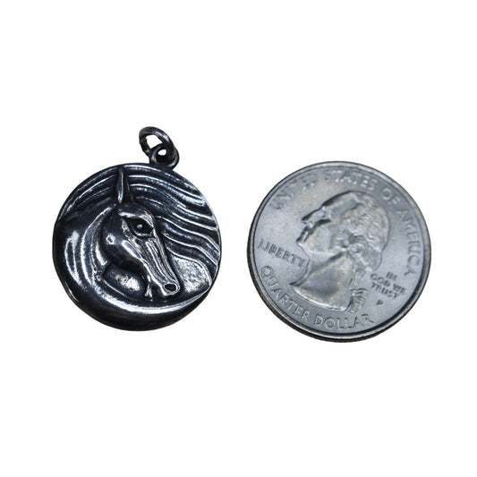 Wind Horse Pendant Charm in Solid .925 Sterling Silver -