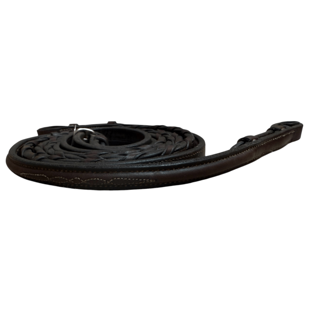 Aramas Fancy Stitch Laced Curb Rein in Havana - Cob (50")