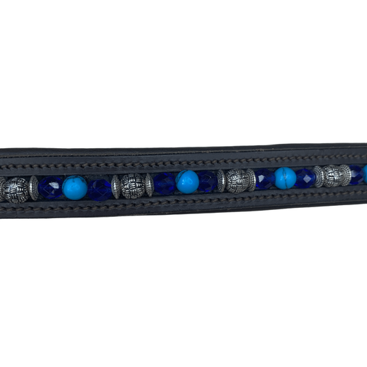 Custom-Made Blue & Silver Browband in Brown - OS