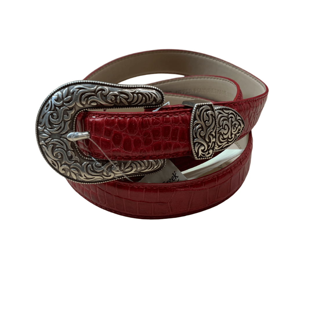Coldwater Creek 'Colby' Croc Leather Belt in Red - 2XL