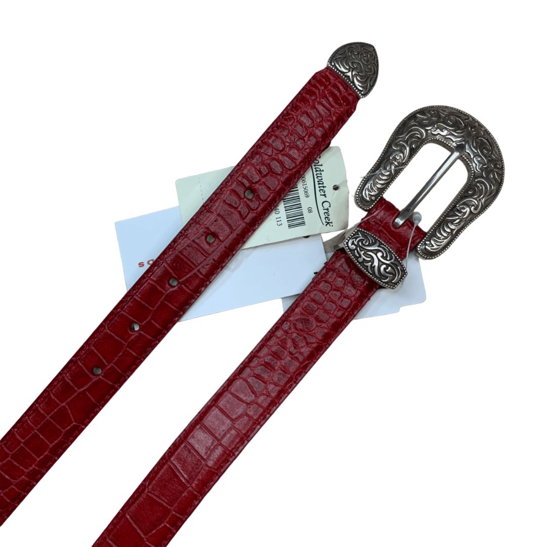Coldwater Creek 'Colby' Croc Leather Belt in Red - 2XL