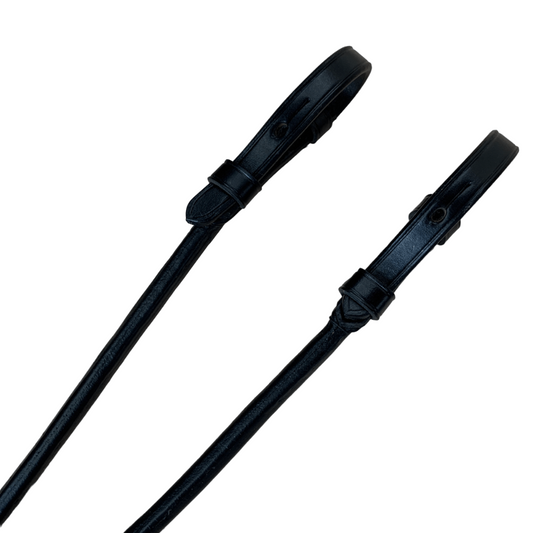 Rolled English Reins in Black - 55"