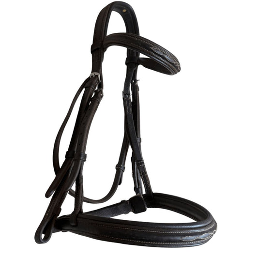English Made Raised Padded Fancy Stitch Bridle in Havana - Cob