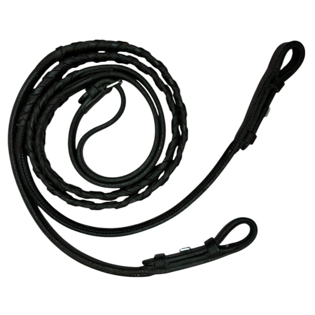 Bobby's English Tack Laced Fancy Stitch Reins in Havana - Pony (47")