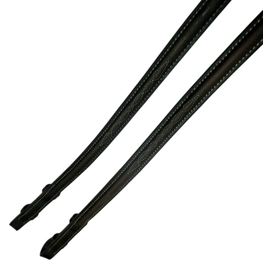 Bobby's English Tack Laced Fancy Stitch Reins in Havana - Pony (47")