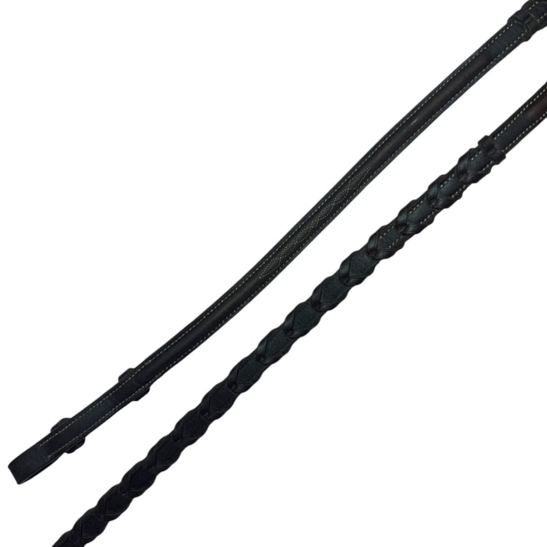 Bobby's English Tack Laced Fancy Stitch Reins in Havana - Pony (47")