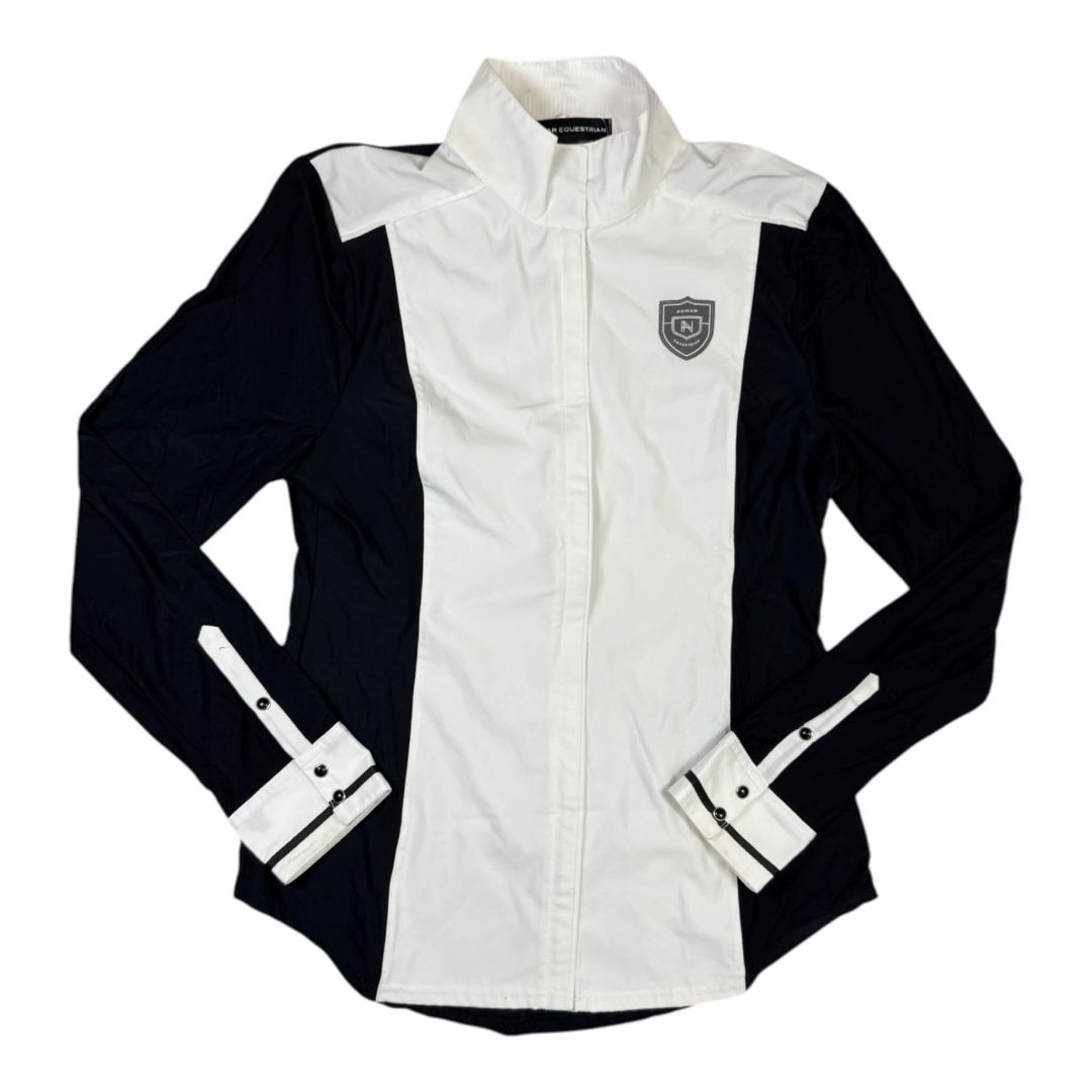 Asmar Equestrian 'Arwen' Mesh Show Shirt in Black / White - Woman's Large