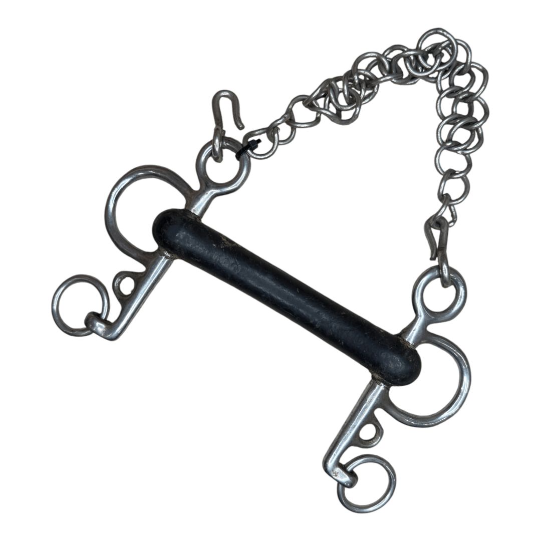 Hard Rubber Mullen Mouth Pelham Snaffle in Stainless Steel - 4 1/2"