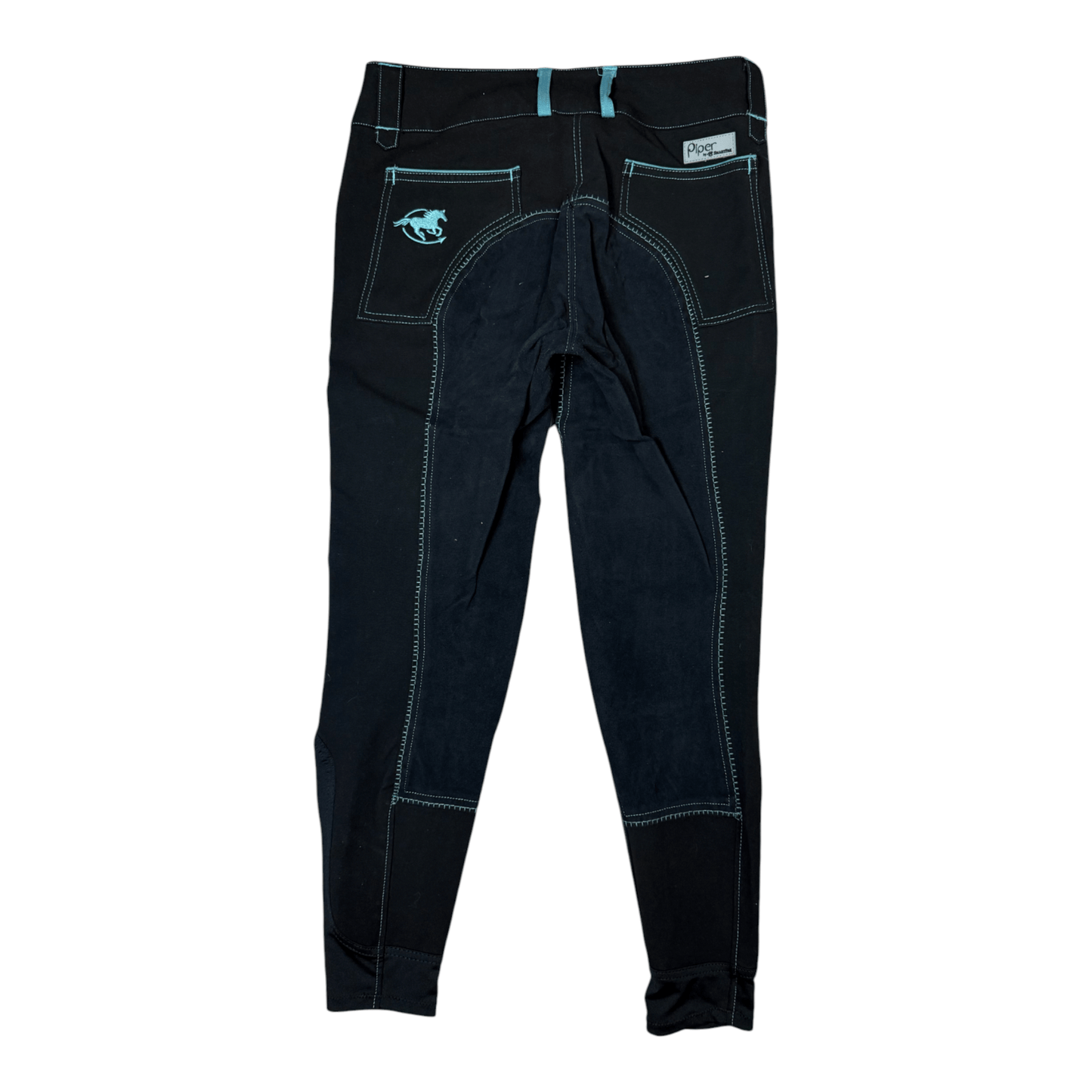 SmartPak Piper 'Evolution' Knee Patch Breech in Black / Teal - Woman's 28