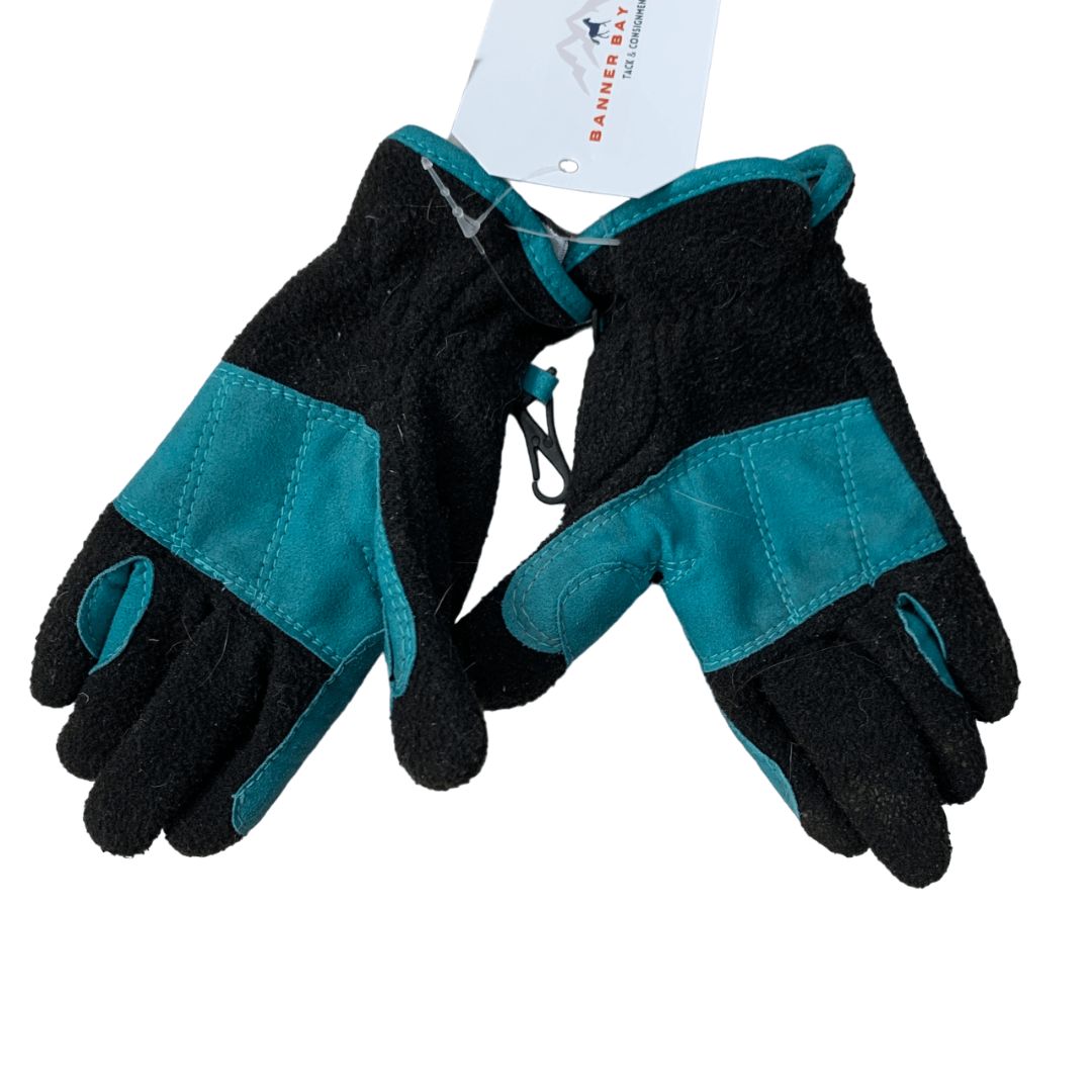 Perri's Fleece Winter Riding Gloves in Black / Teal - Children's X-Small