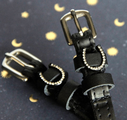 ManeJane Horse Shoes - Silver Bling Spur Straps in Black - 17"