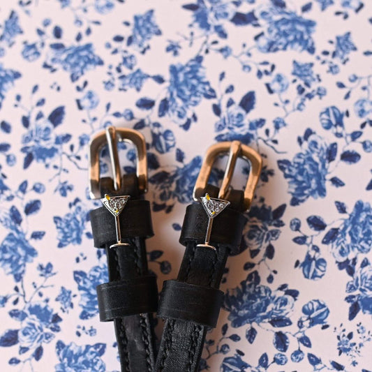 ManeJane Silver Martini Glass Spur Straps in Black - 17"