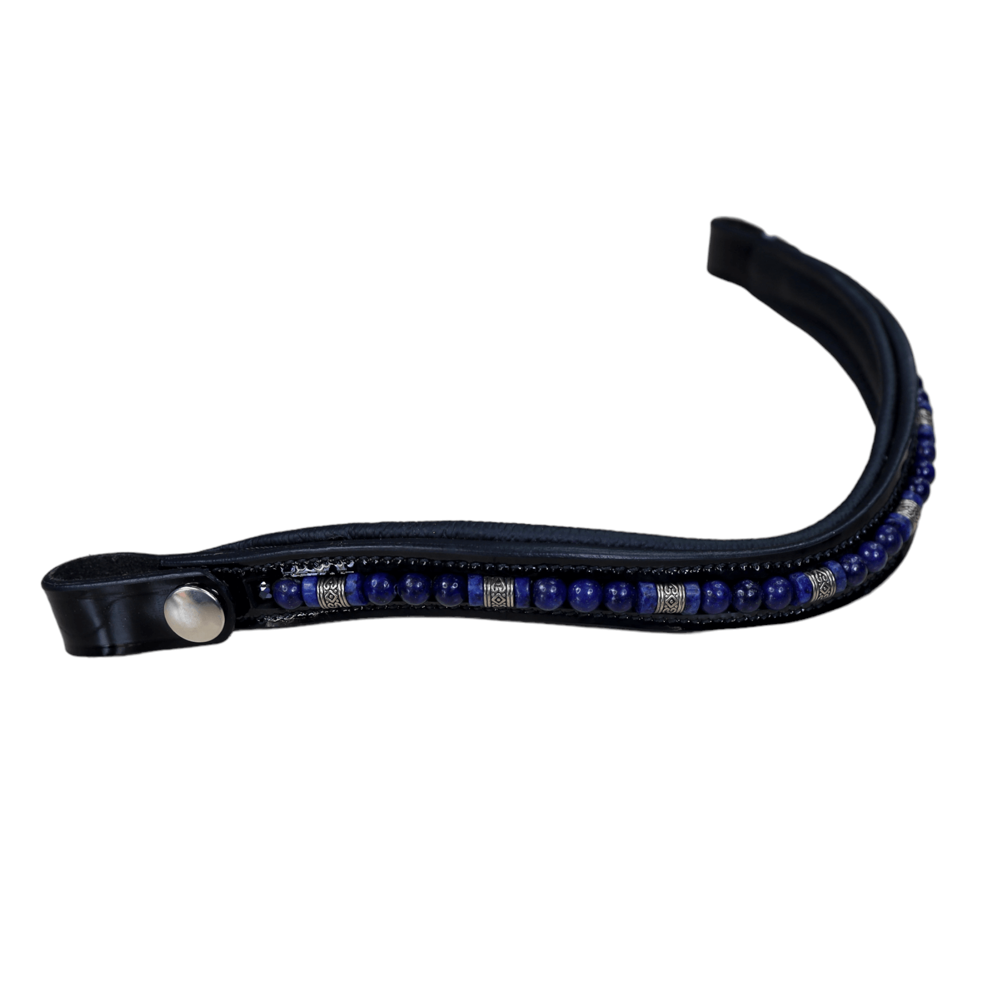 Custom Blue & Silver Beaded Browband in Patent Black