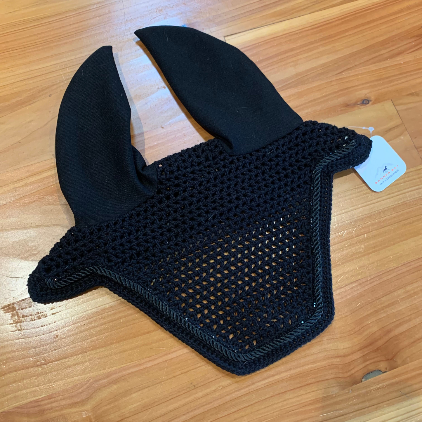 Made-to-Order Fly Bonnet In Black with Cording and Rhinestone Trim - Any Size