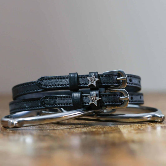 ManeJane 'The Boss' Star Silver Spur Straps in Black - 17"