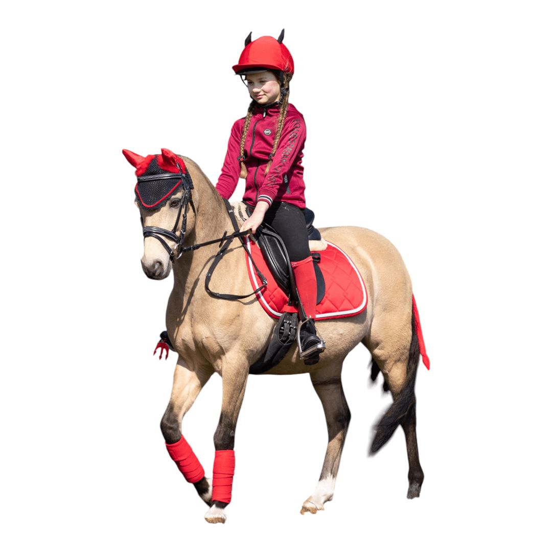 QHP Halloween Devil Fly Bonnet in Red - Pony