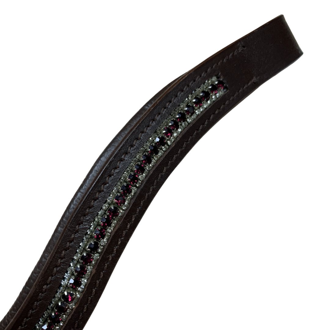 Custom Made Padded Curved Browband with Rhinestones in Havana - Full