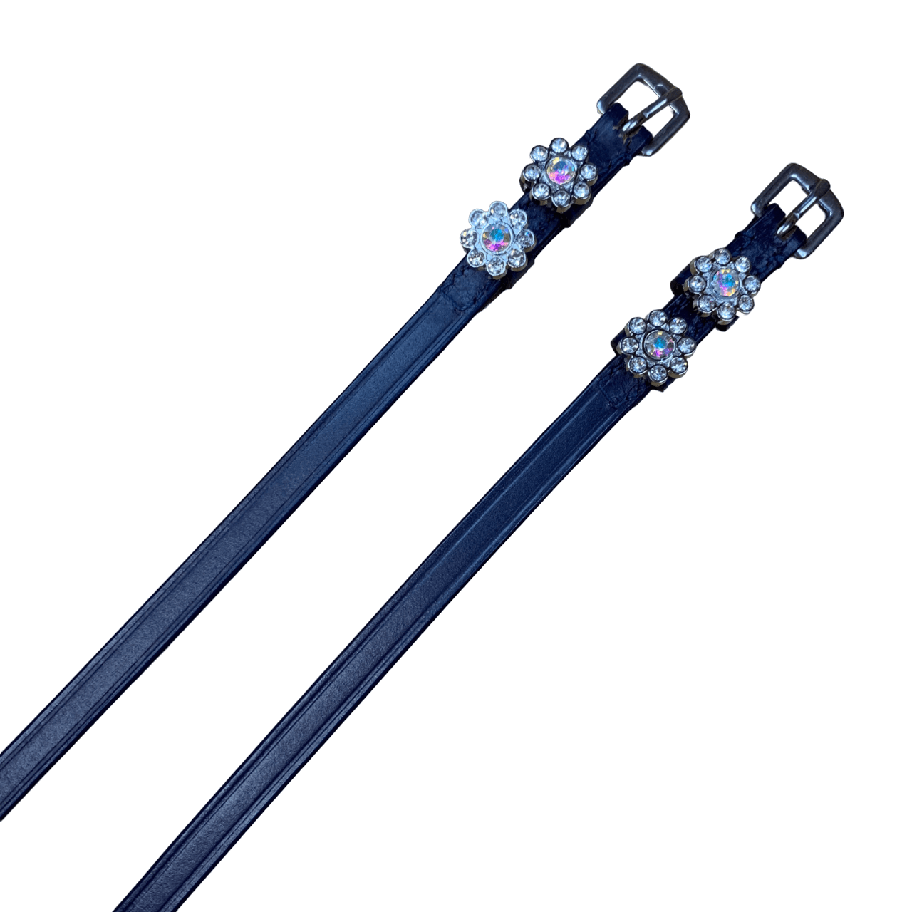 English Spur Straps with Flower Bling in Purple - Adult