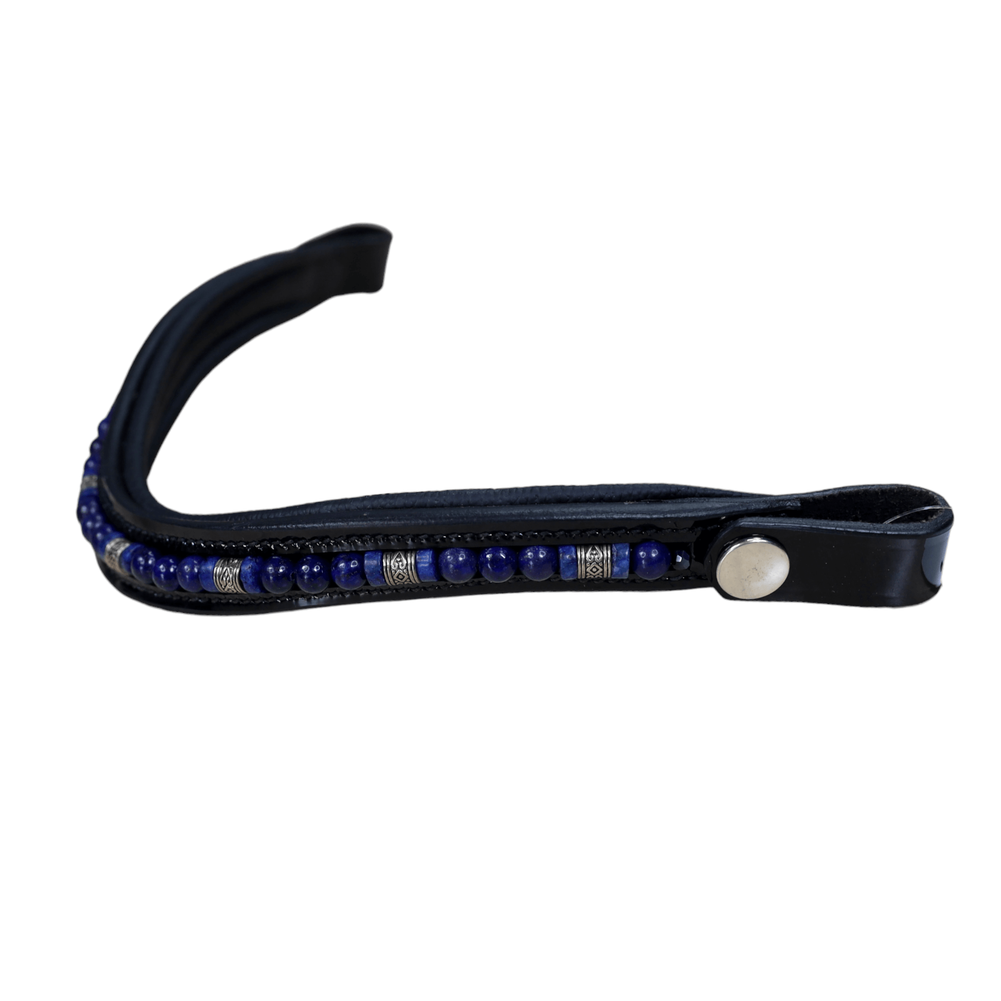 Custom Blue & Silver Beaded Browband in Patent Black