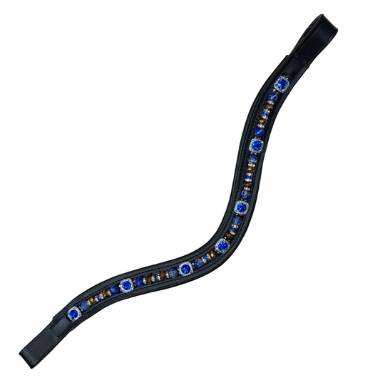 Custom-Made Silver & Blue Curved Browband in Black - Full