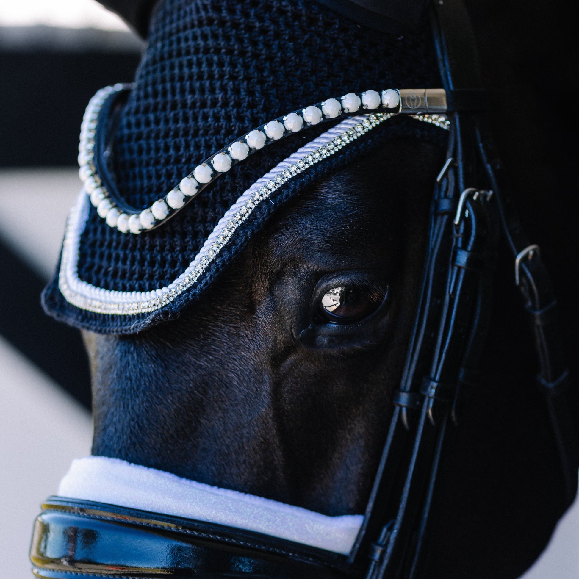 Custom Fly Bonnet White Trim & Crystal Rhinestones