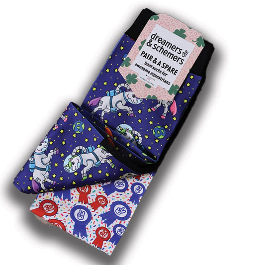 Dreamers & Schemers 'Unicorns in Space' Original Pair & a Spare Boot Socks - Adult