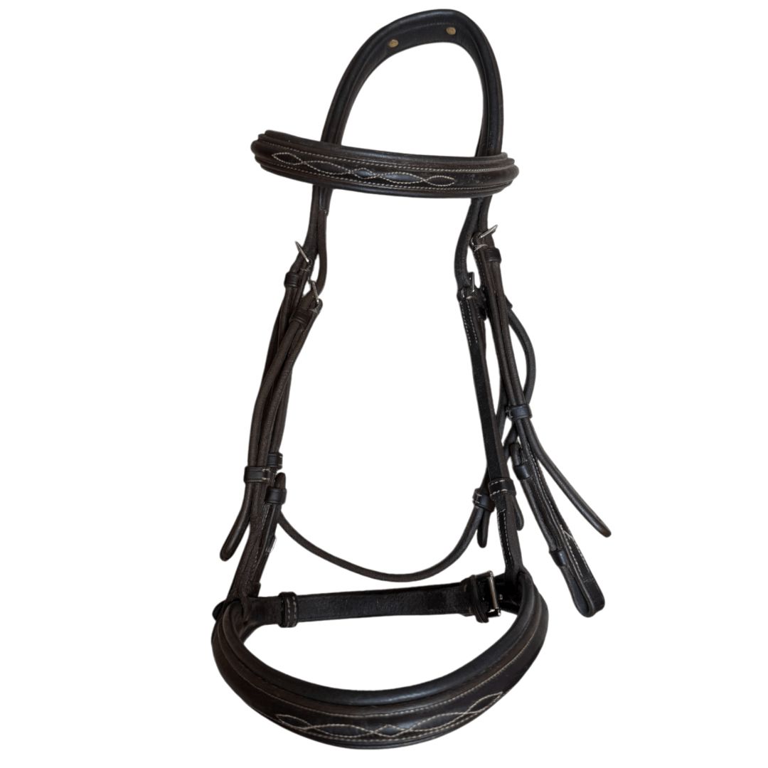 English Made Raised Padded Fancy Stitch Bridle in Havana - Cob