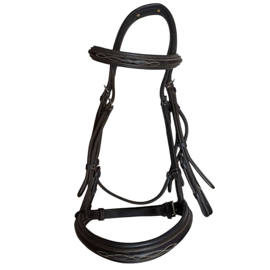 English Made Raised Padded Fancy Stitch Bridle in Havana - Cob