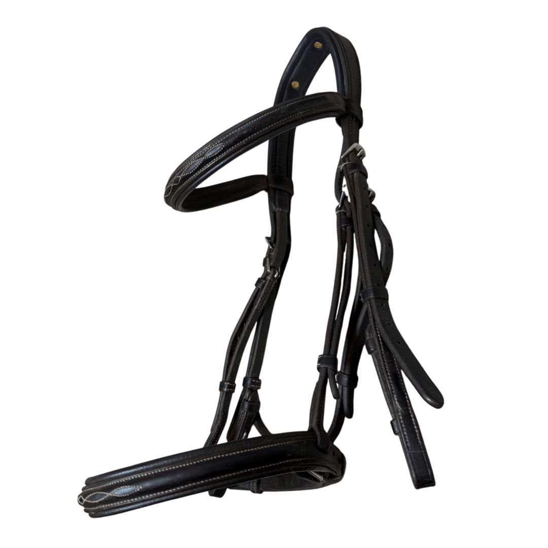 English Made Raised Padded Fancy Stitch Bridle in Havana - Cob