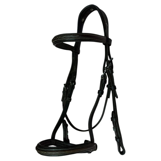 Bobby's English Tack Silver Spur Fancy Stitched Padded Monocrown Snaffle Bridle in Havana - Pony