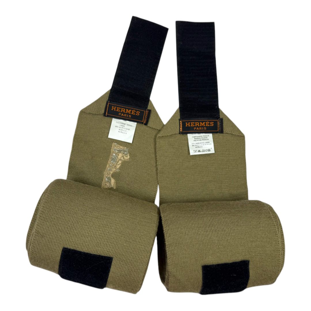 Hermes Embroidered Standing Wraps in Tan - 40"