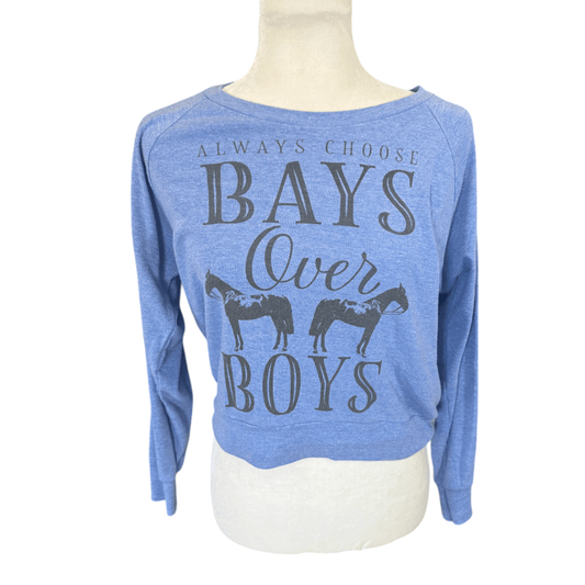 One Horse Threads 'Bays over Boys' Sweatshirt in Blue - Woman's Small