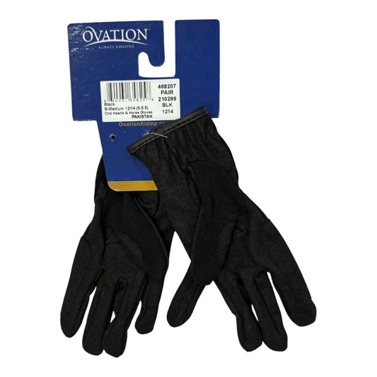 Ovation 'Hearts & Horse' Riding Gloves in Black - Youth 12/14 (5-5.5)