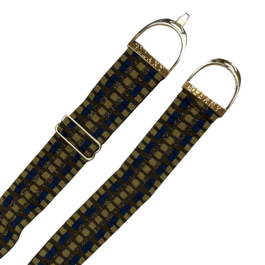 Ellany Elastic Belt w/ Gold Stirrup Buckle in Blue / Tan - 24-65"
