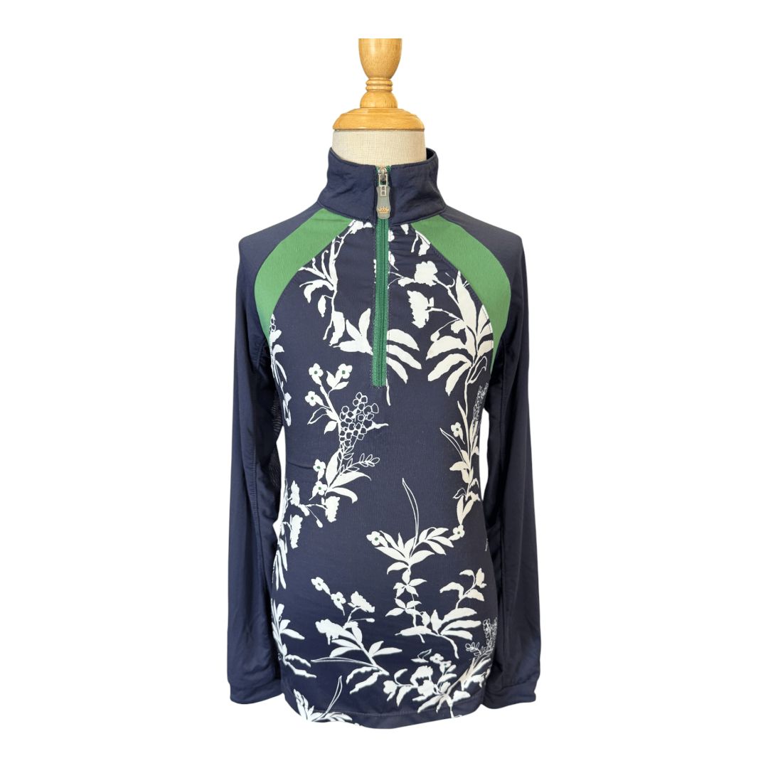 Kastel Denmark Floral LS Riding Shirt in Navy / Green - Youth Medium