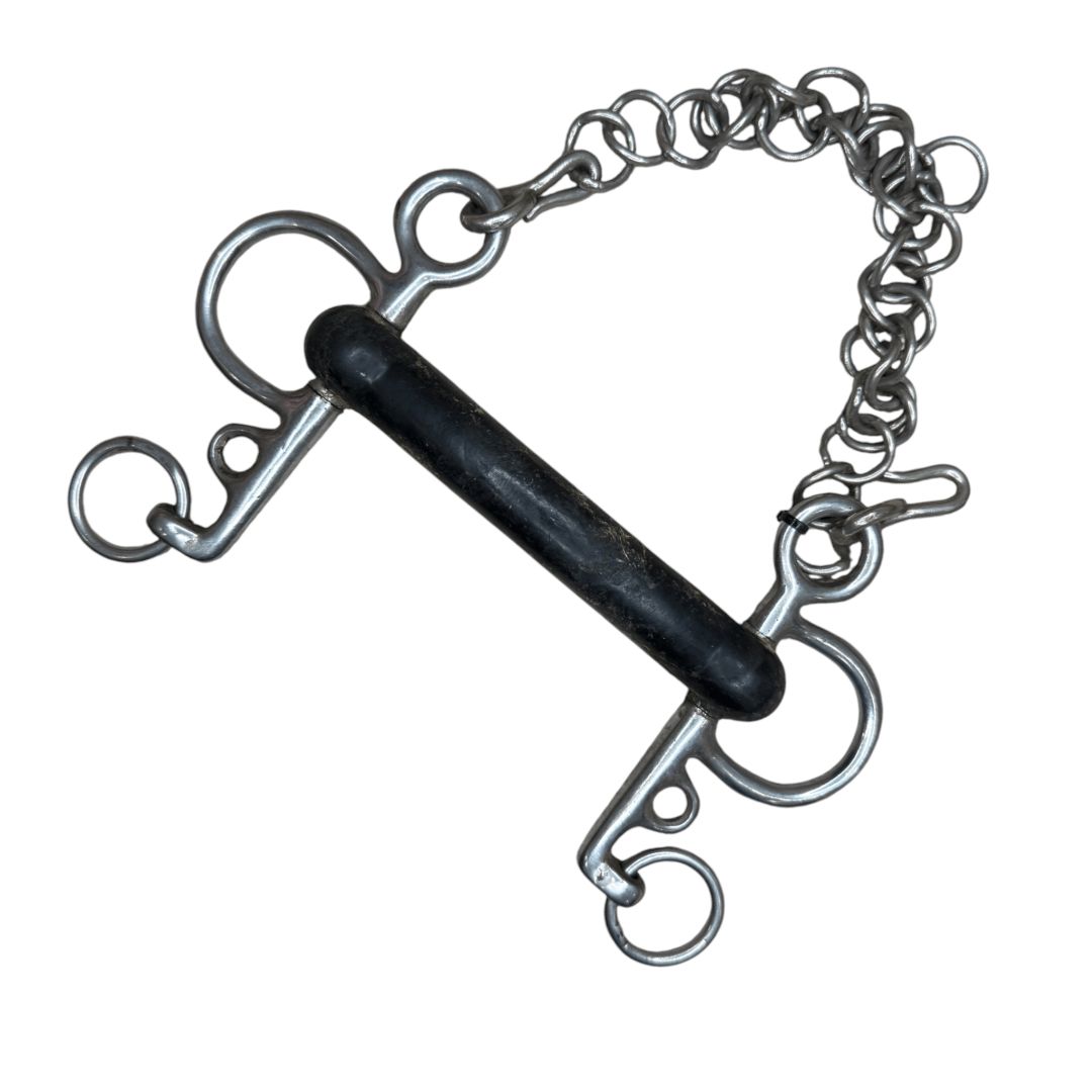 Hard Rubber Mullen Mouth Pelham Snaffle in Stainless Steel - 4 1/2"