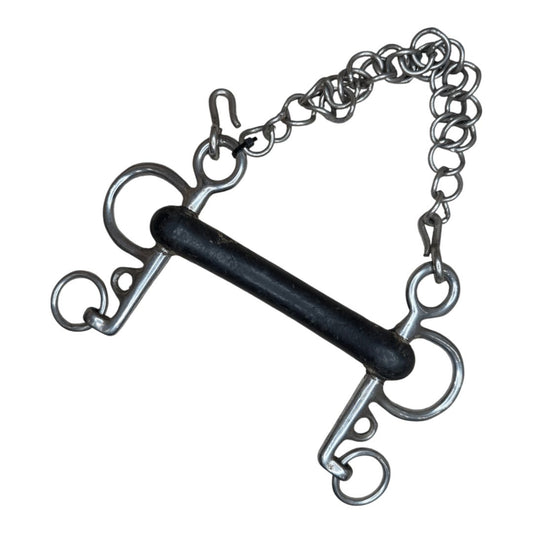 Hard Rubber Mullen Mouth Pelham Snaffle in Stainless Steel - 4 1/2"