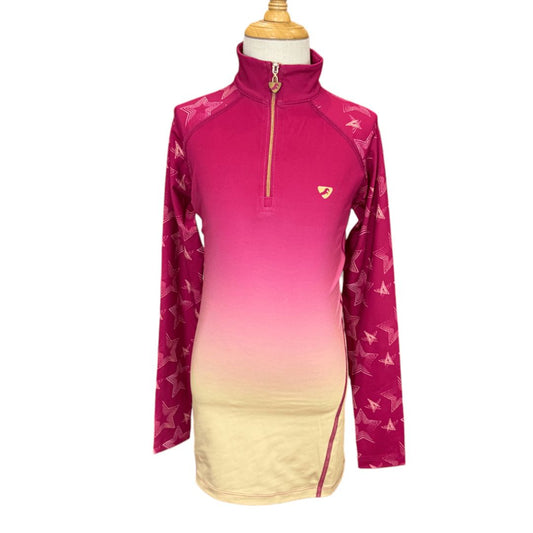 Aubrion 'Alverstone XC' LS Riding Shirt in Pink/Yellow Ombre - 11/12yrs