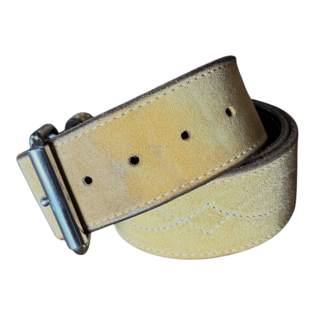 Rebecca Ray 'Bridle Stitch' Fancy Suede Belt in Light Tan - Woman's Large