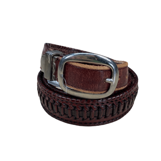 Nocona Belt Co. Western Leather Belt w/ Silver in Burgundy - 40