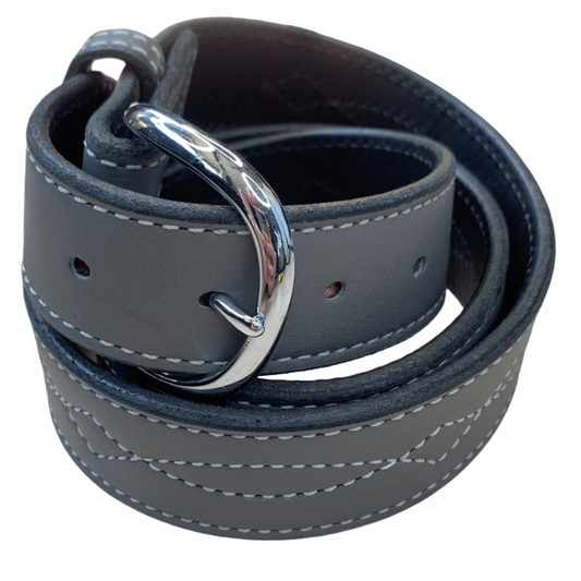 Rebecca Ray Equestrian Leather Fancy Stitch Belt in Grey - 2XL