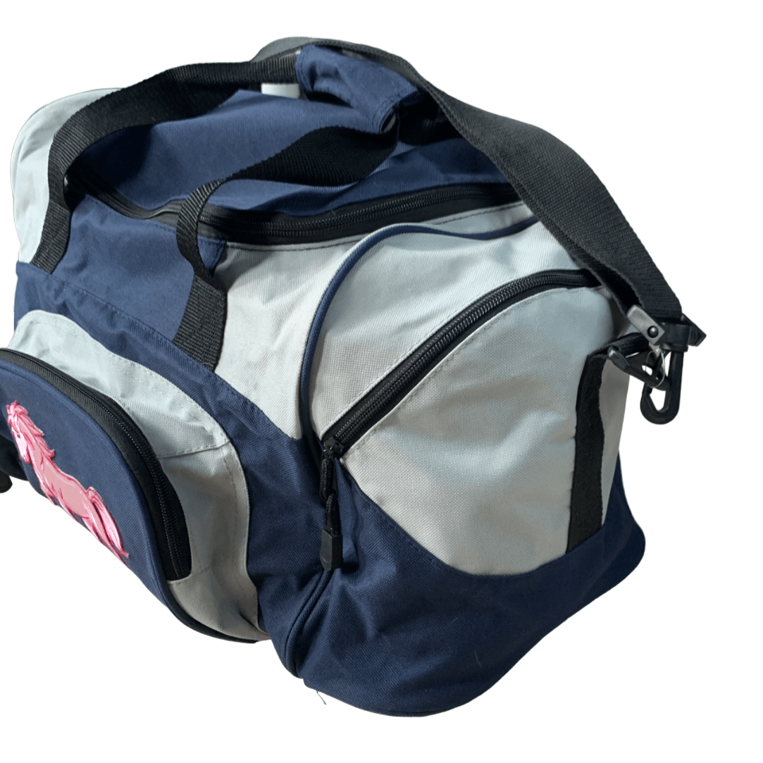Embroidered Duffel Bag in Navy / Grey