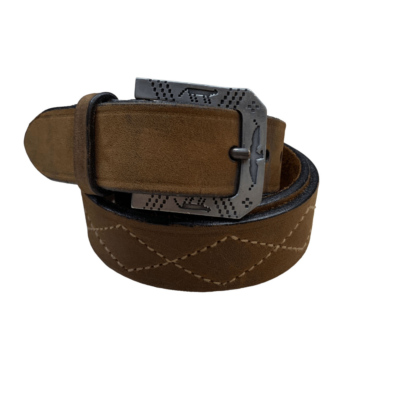 Leather Suede Belt with Engraved Buckle