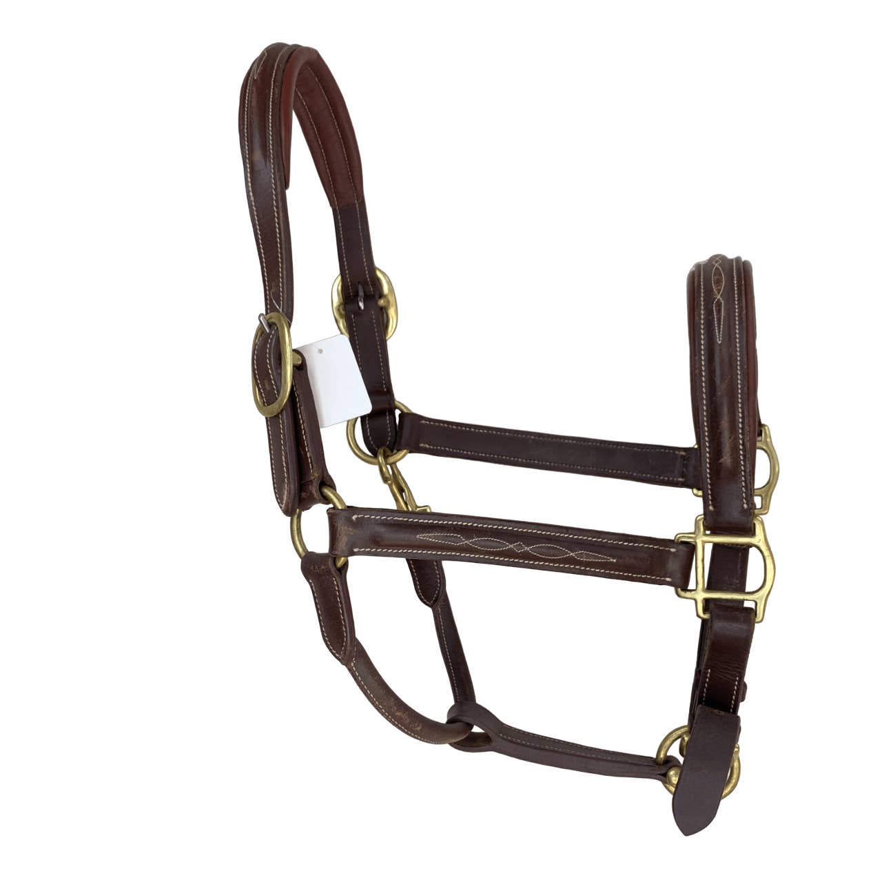 Classic Fancy-Stitched Leather Halter in Two-Tone Brown - Full