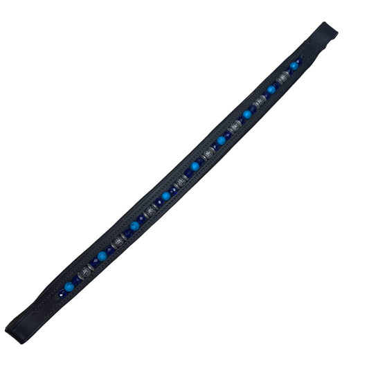 Custom-Made Blue & Silver Beaded Browband in Brown - OS