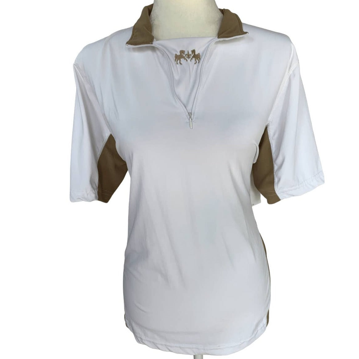 Equine Couture Sportif Riding Shirt in White / Tan - Woman's X-Large